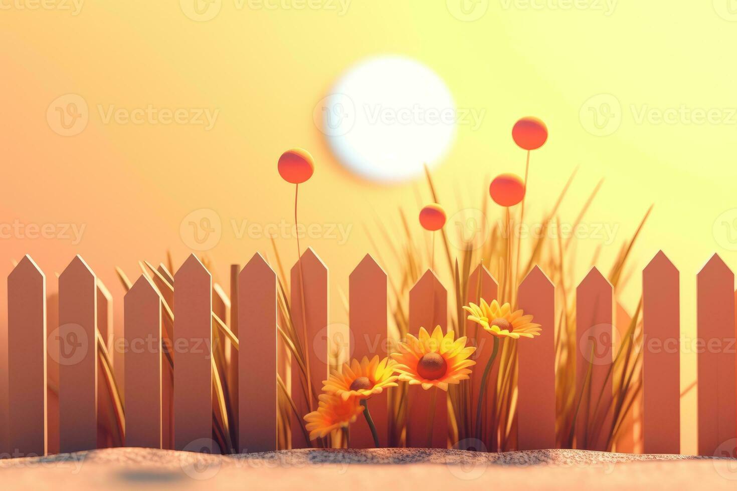 3D Render Summer Themed Backdrop generative AI photo