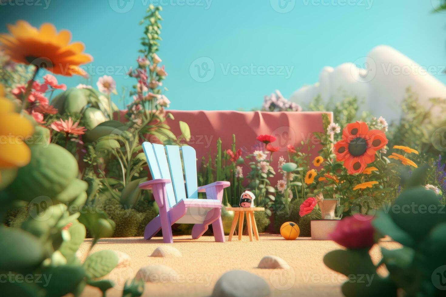 3D Render Summer Themed Backdrop generative AI photo