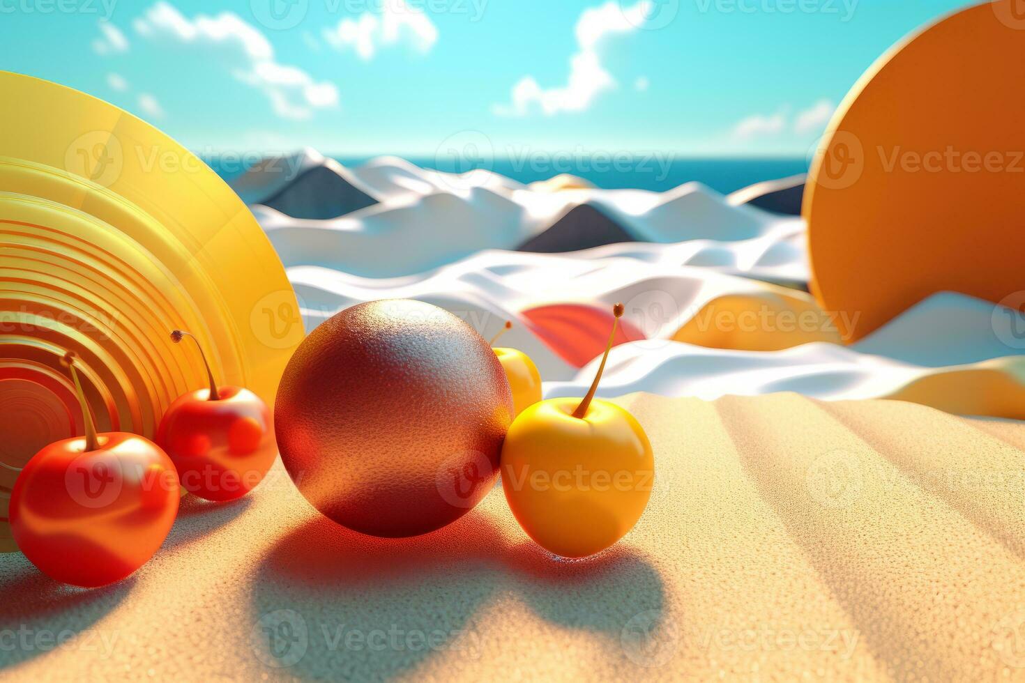 3D Render Summer Themed Backdrop generative AI photo