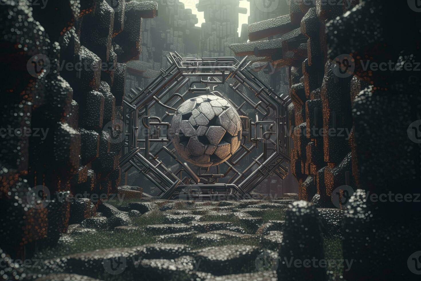 3D Render of a Cryptic Strange Otherworldly Dungeon Background generative AI photo