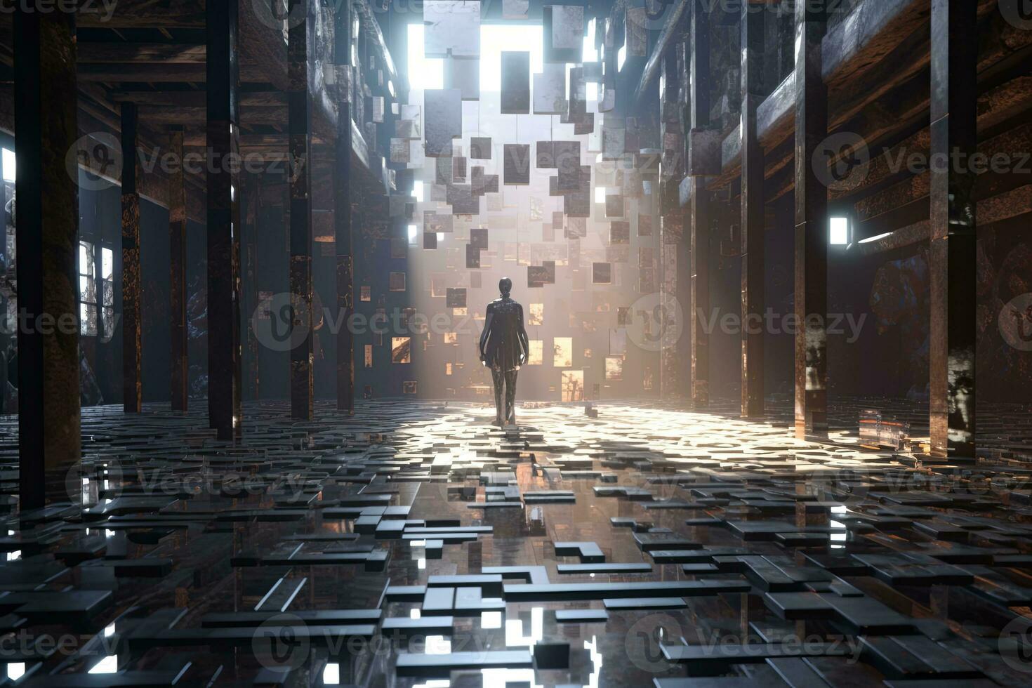 3D Render of a Cryptic Strange Otherworldly Dungeon Background generative AI photo