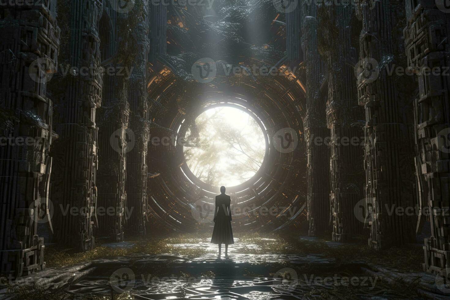3D Render of a Cryptic Strange Otherworldly Dungeon Background generative AI photo