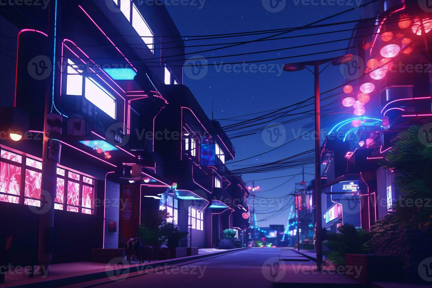 3D Render of a Futuristic Neon Summer City generative AI photo