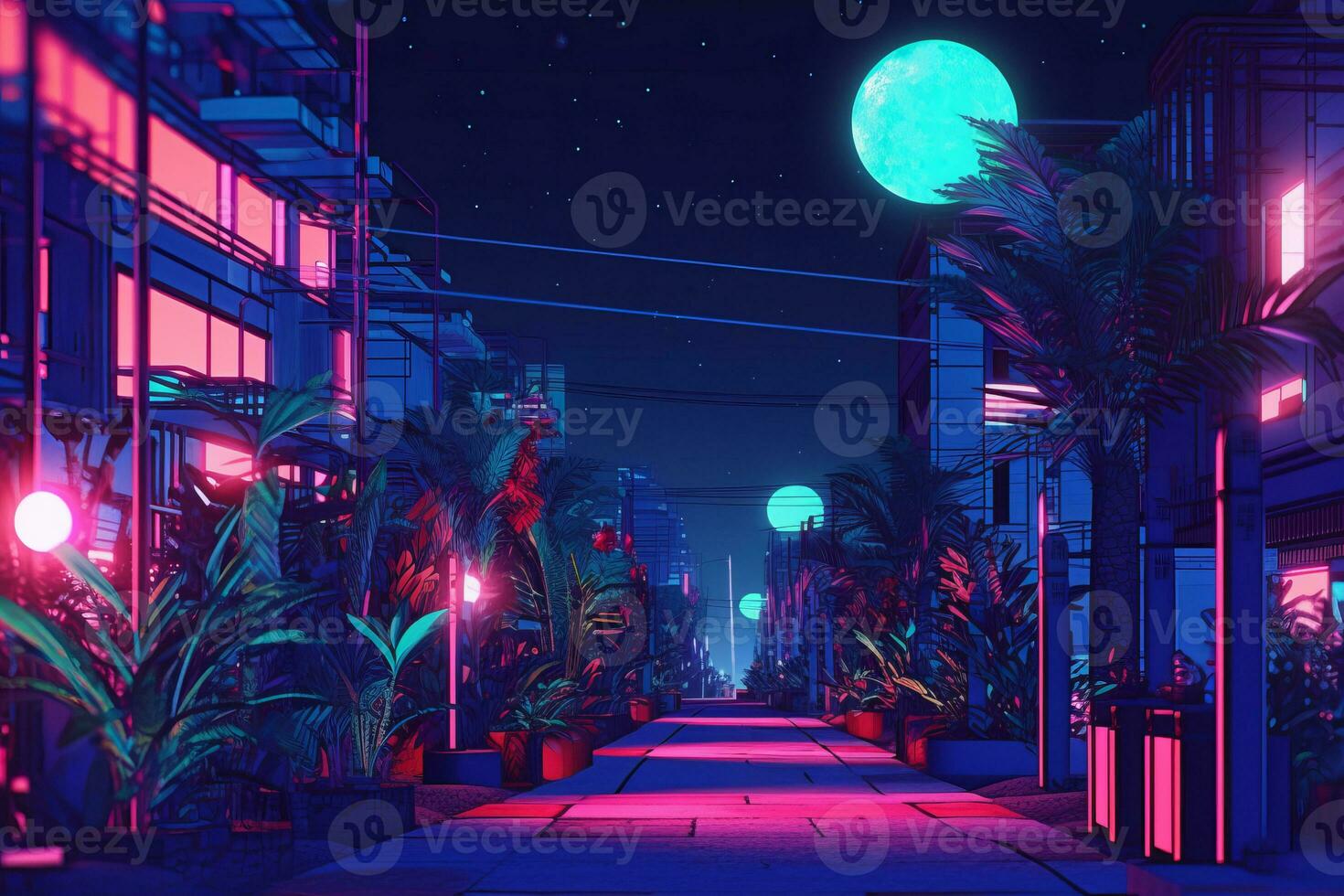 3D Render of a Futuristic Neon Summer City generative AI photo