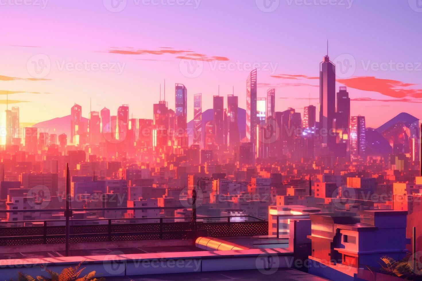 3D Render of a Futuristic Neon Summer City generative AI photo
