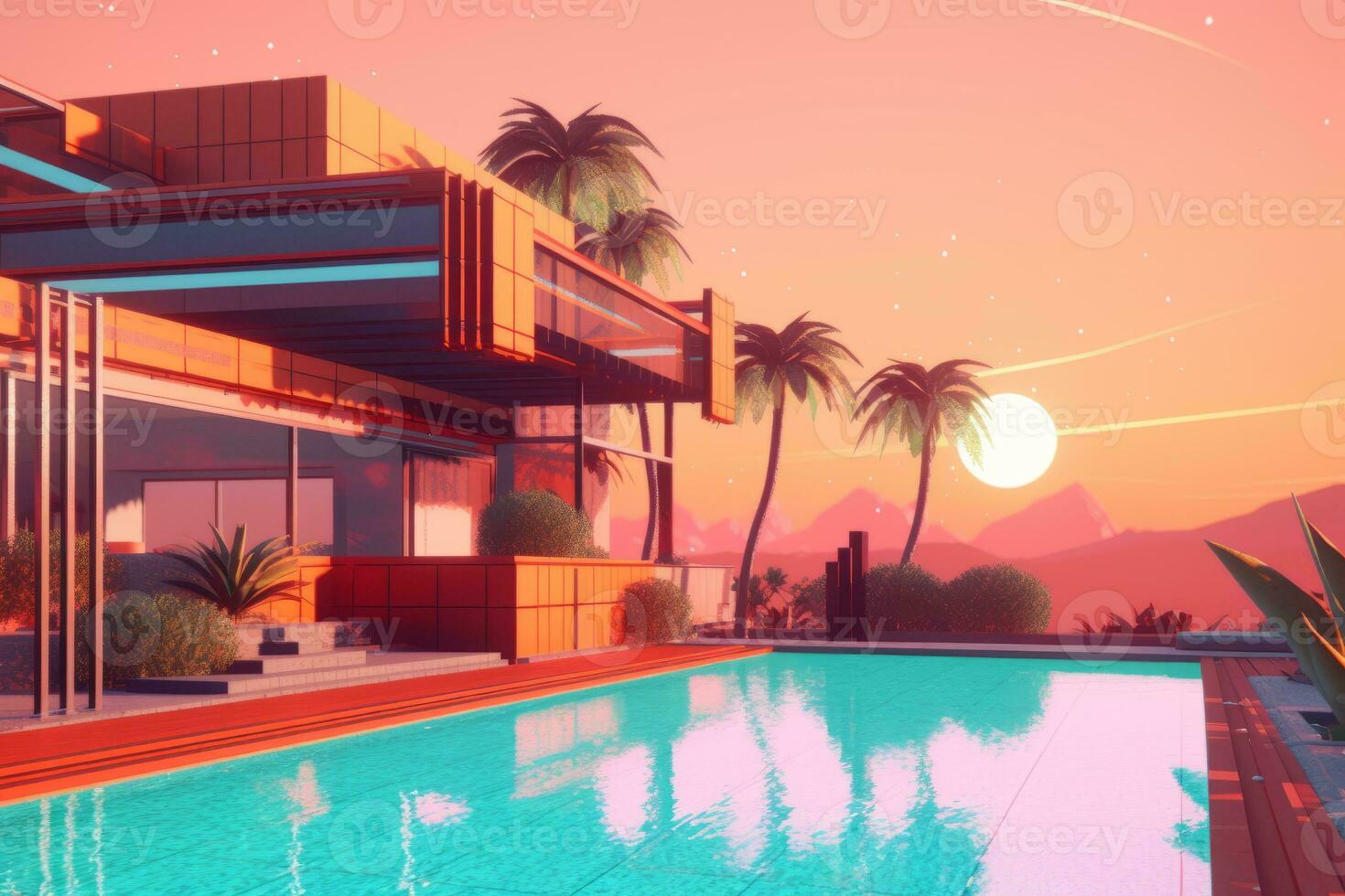 3D Render of a Futuristic Neon Summer City generative AI photo