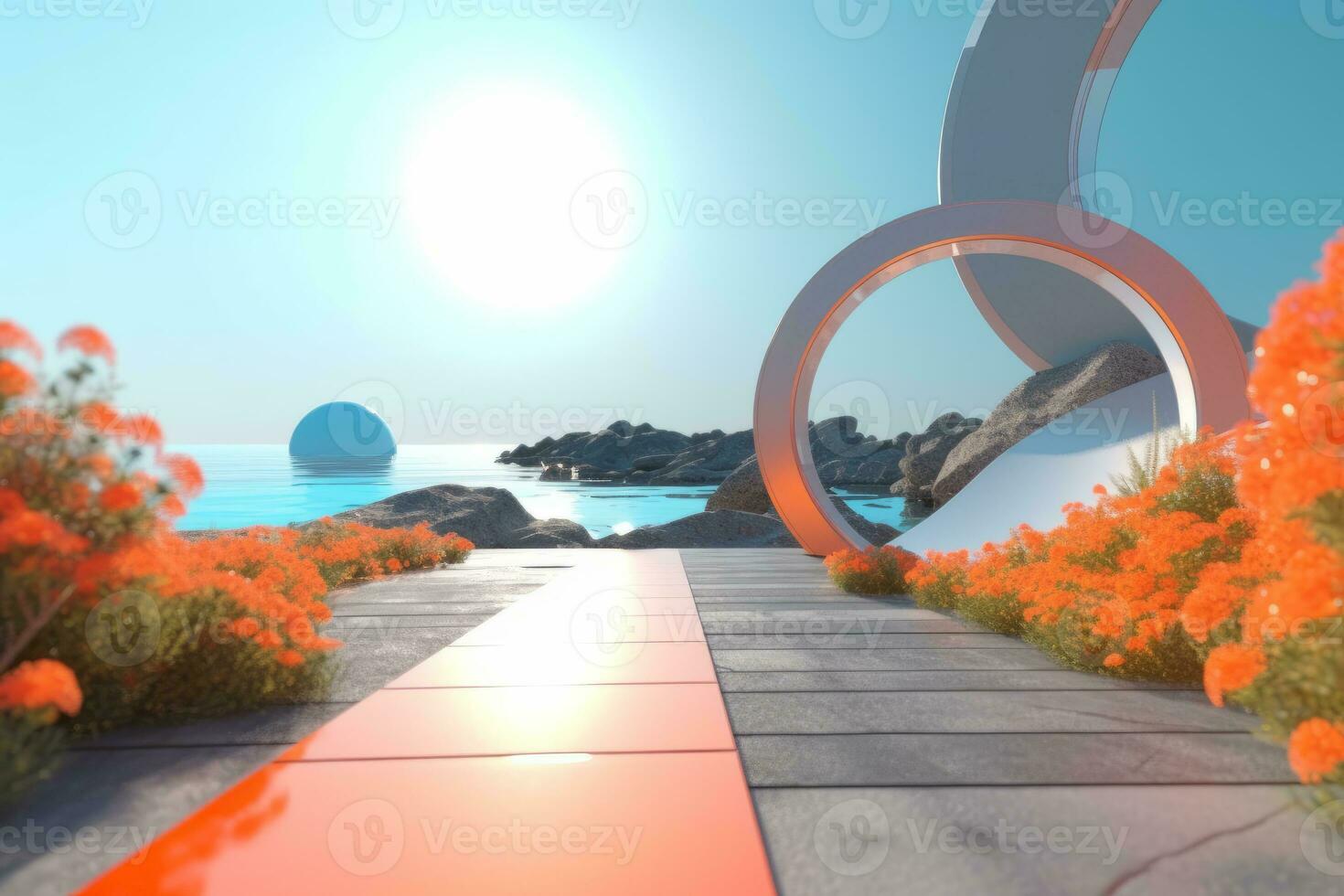 3D Render of a Futuristic Summer Beachscape generative AI photo