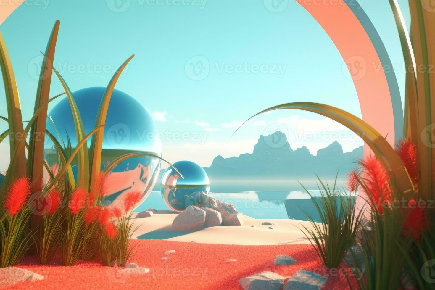 3D Render of a Futuristic Summer Beachscape generative AI photo