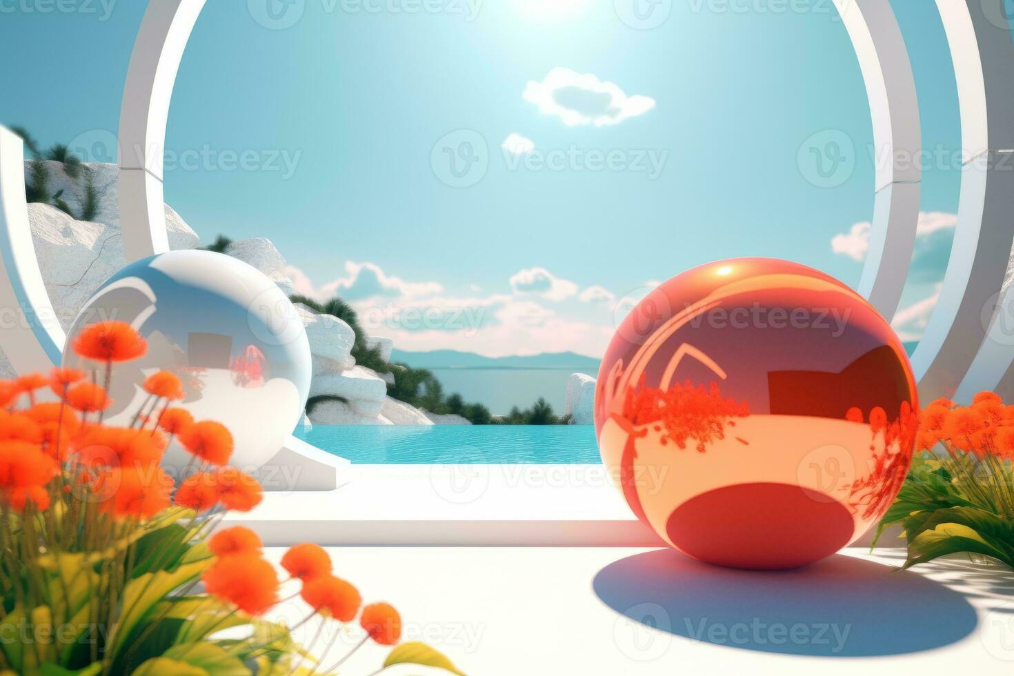 3D Render of a Futuristic Summer Beachscape generative AI photo