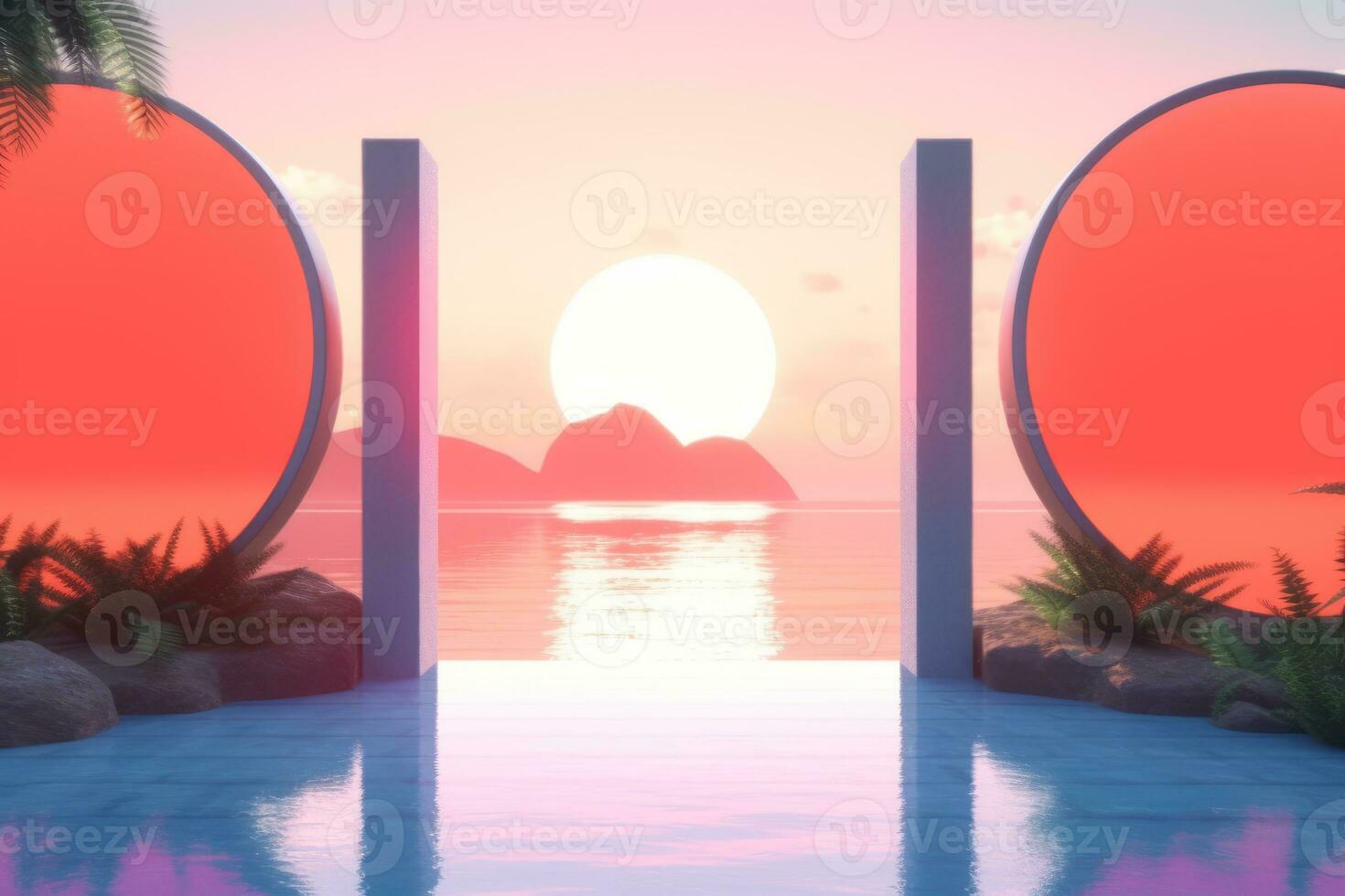 3D Render of a Futuristic Summer Beachscape generative AI photo
