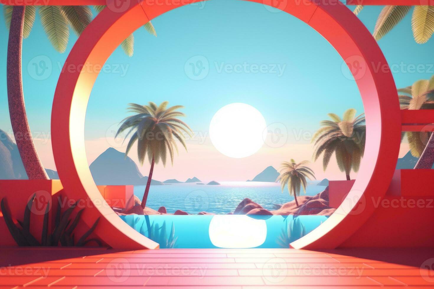 3D Render of a Futuristic Summer Beachscape generative AI photo
