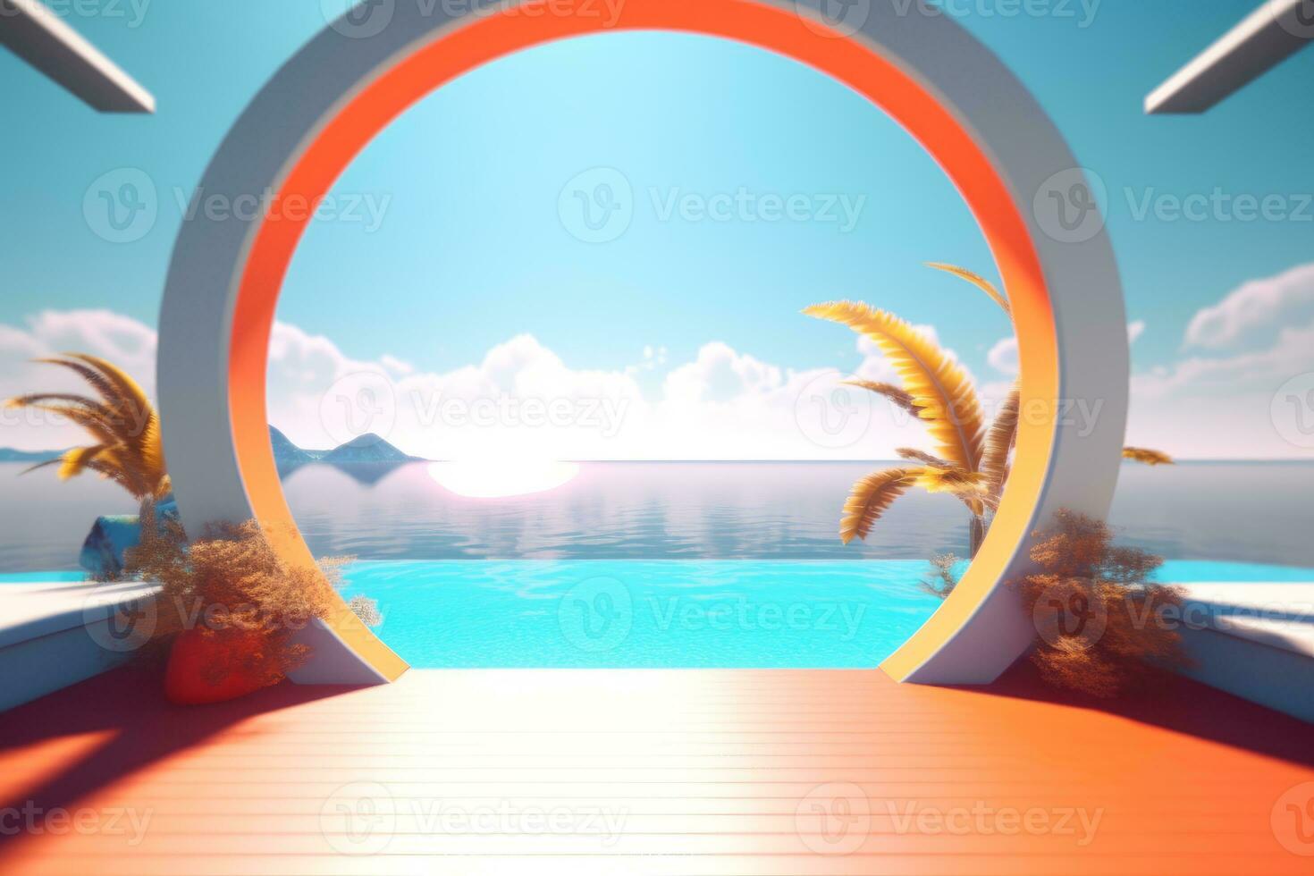 3D Render of a Futuristic Summer Beachscape generative AI photo