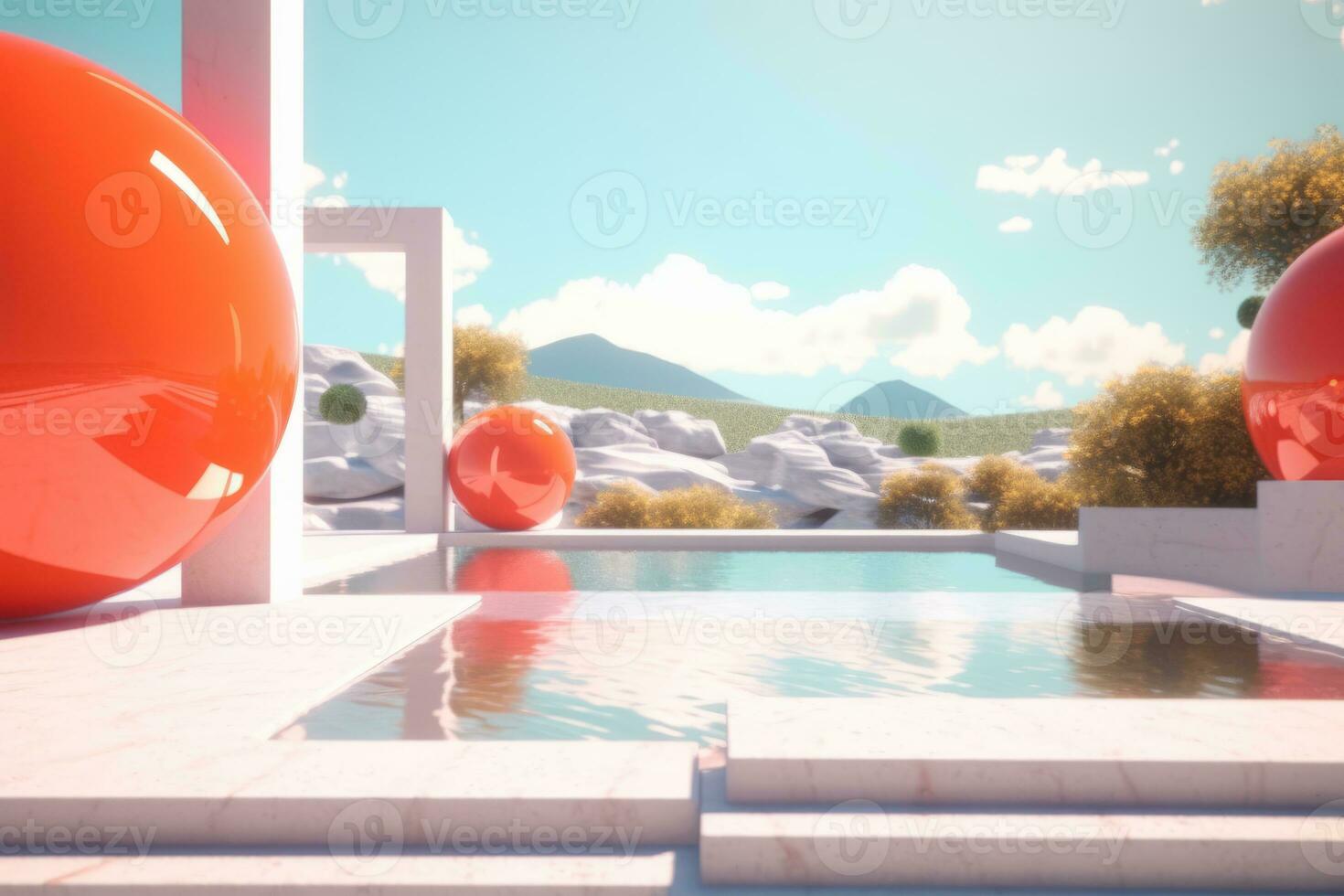 3D Render of a Futuristic Summer Beachscape generative AI photo