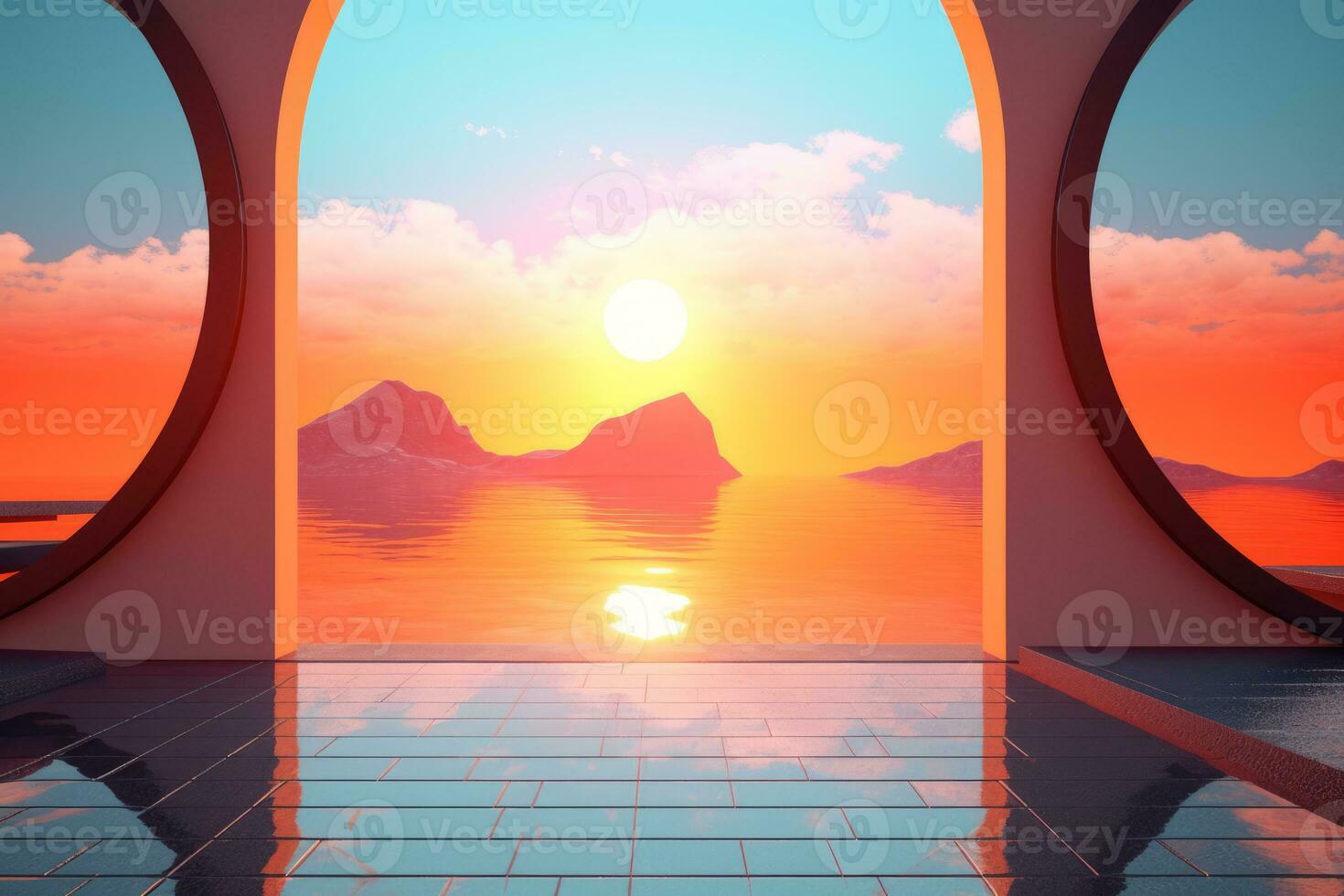 3D Render of a Futuristic Summer Beachscape generative AI photo