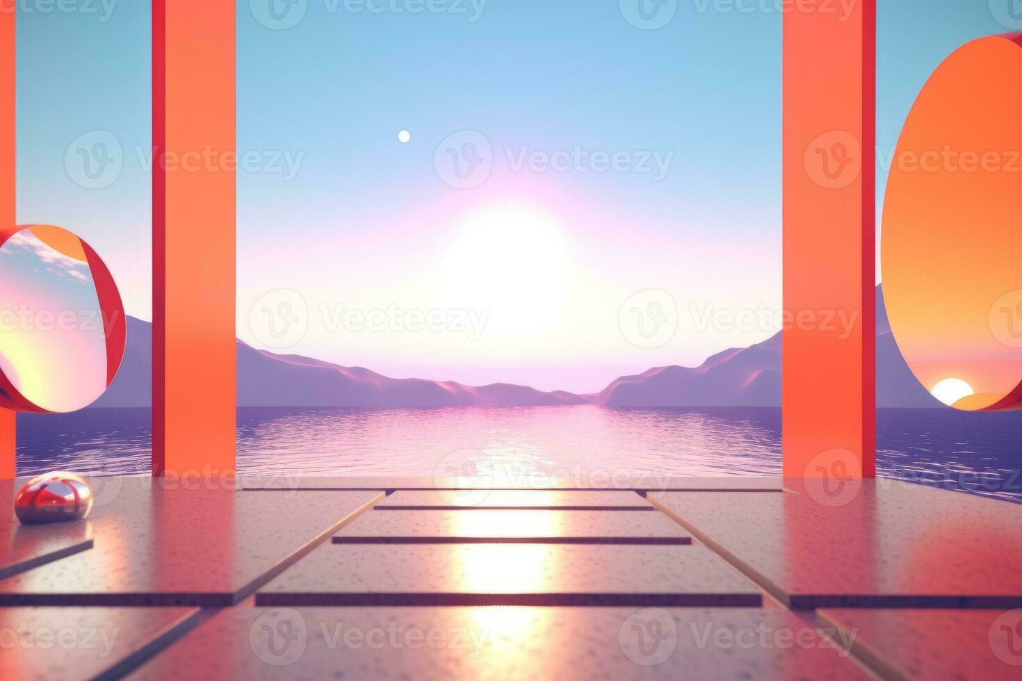 3D Render of a Futuristic Summer Beachscape generative AI photo