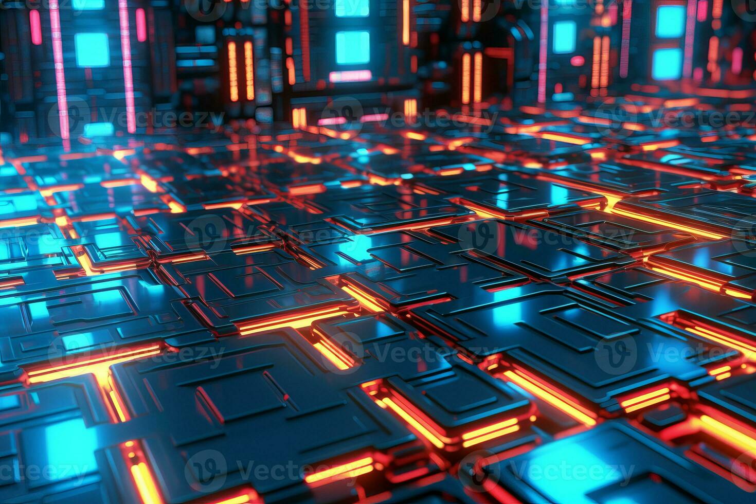 3D Render of a Glowing Cyber Texture Abstract Background generative AI photo