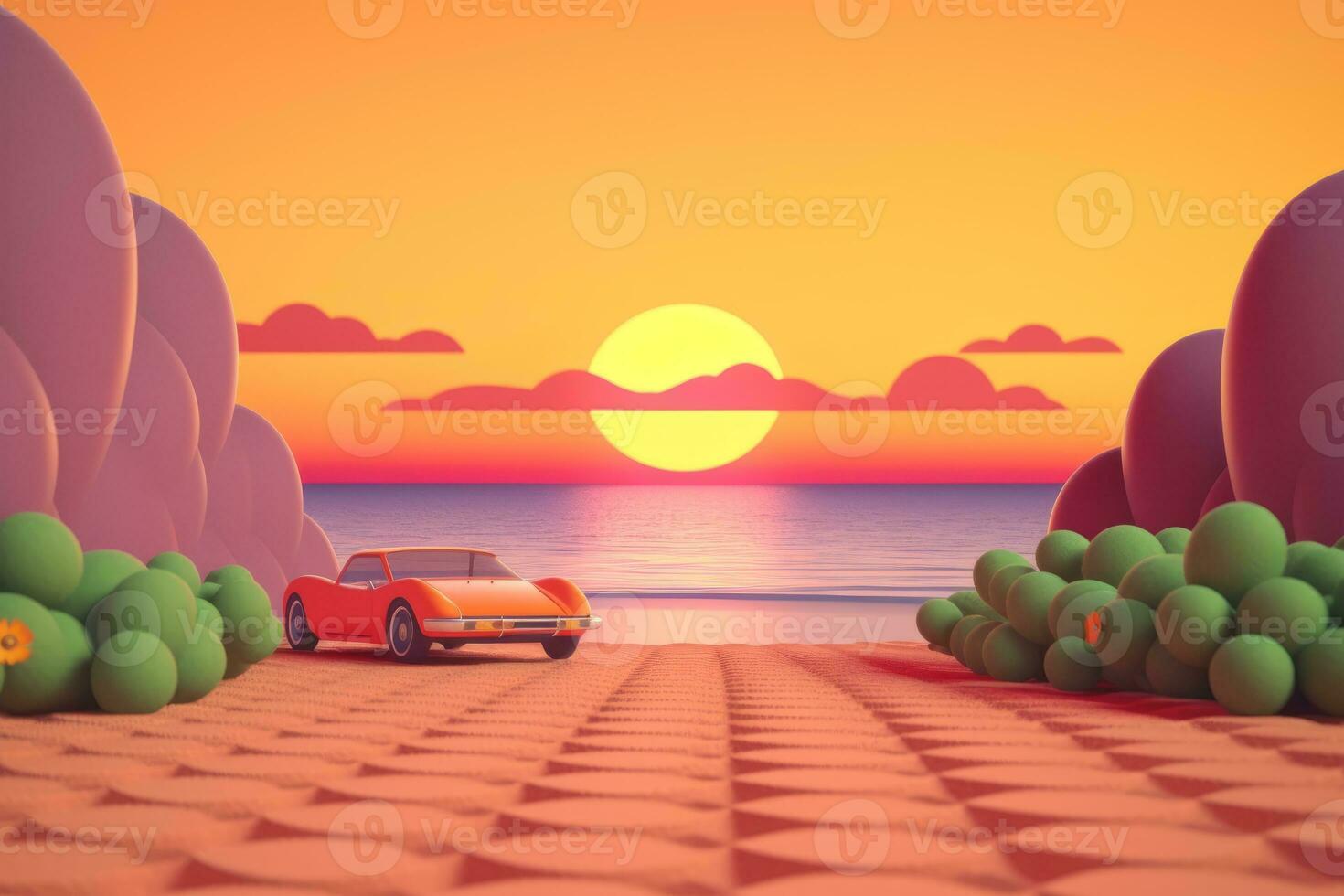 3D Render of a Retro Classic Summer Background generative AI photo
