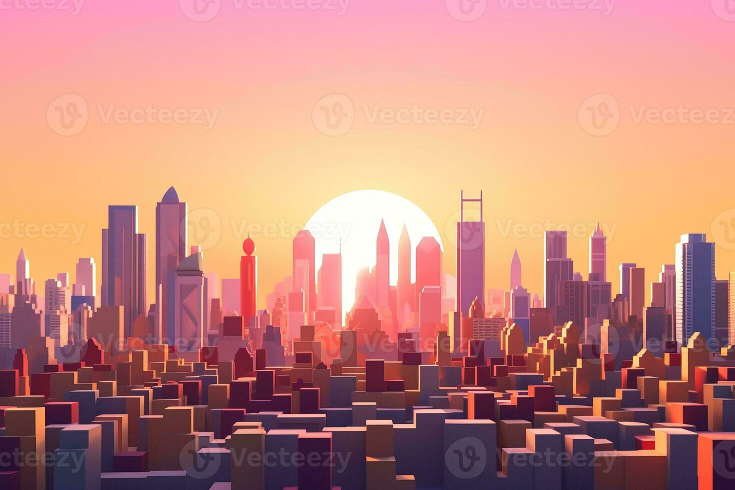 3D Render of a Summer Sunset Cityscape generative AI photo