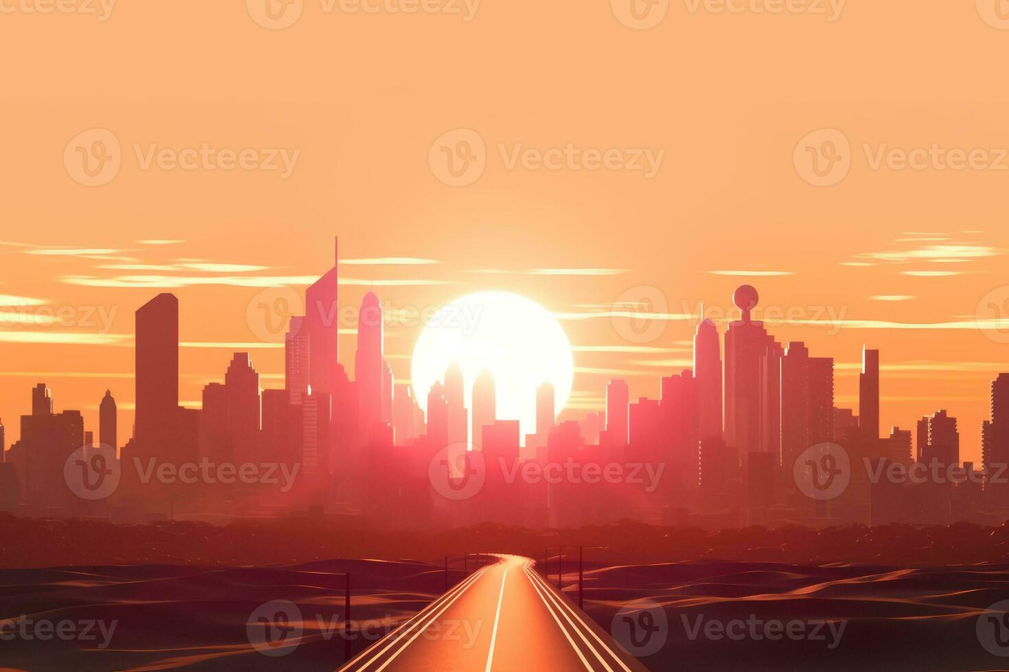 3D Render of a Summer Sunset Cityscape generative AI photo