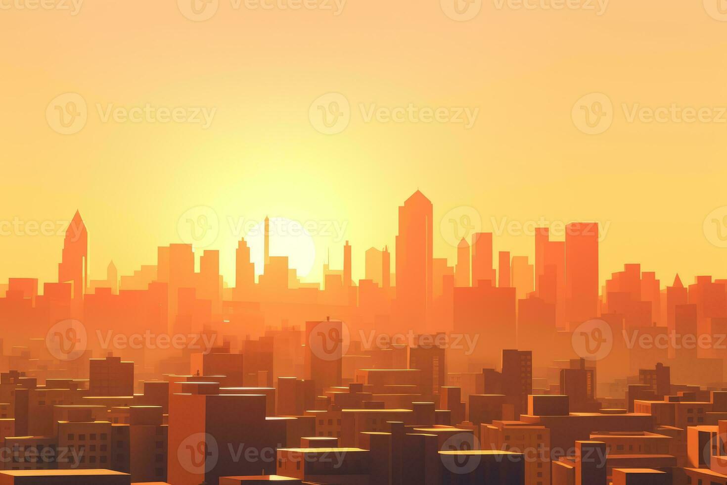 3D Render of a Summer Sunset Cityscape generative AI photo