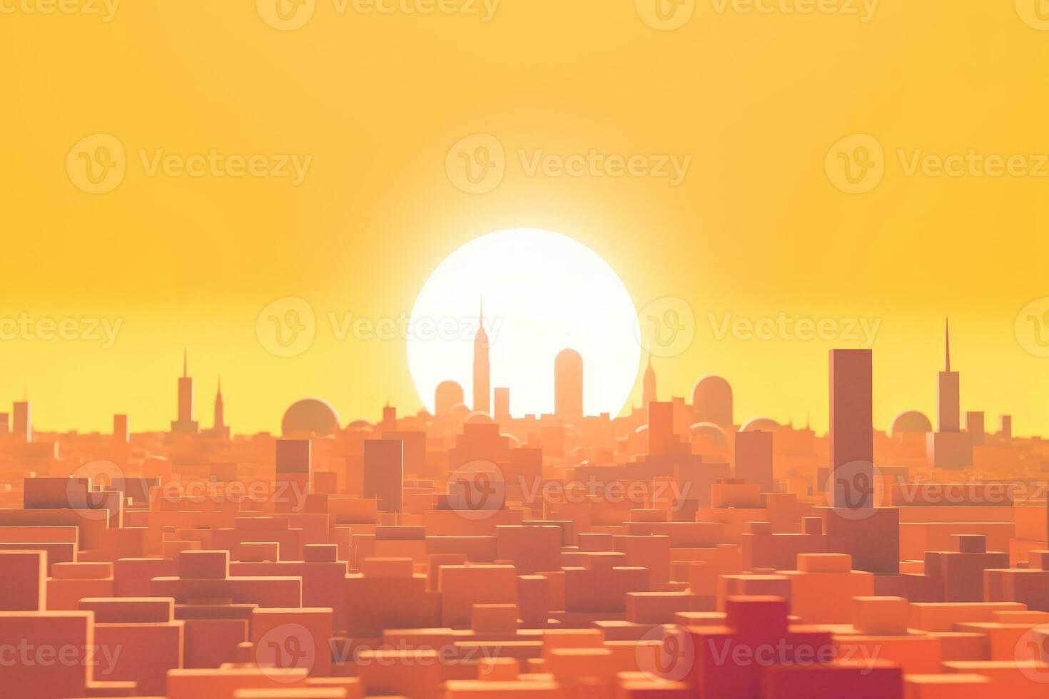 3D Render of a Summer Sunset Cityscape generative AI photo