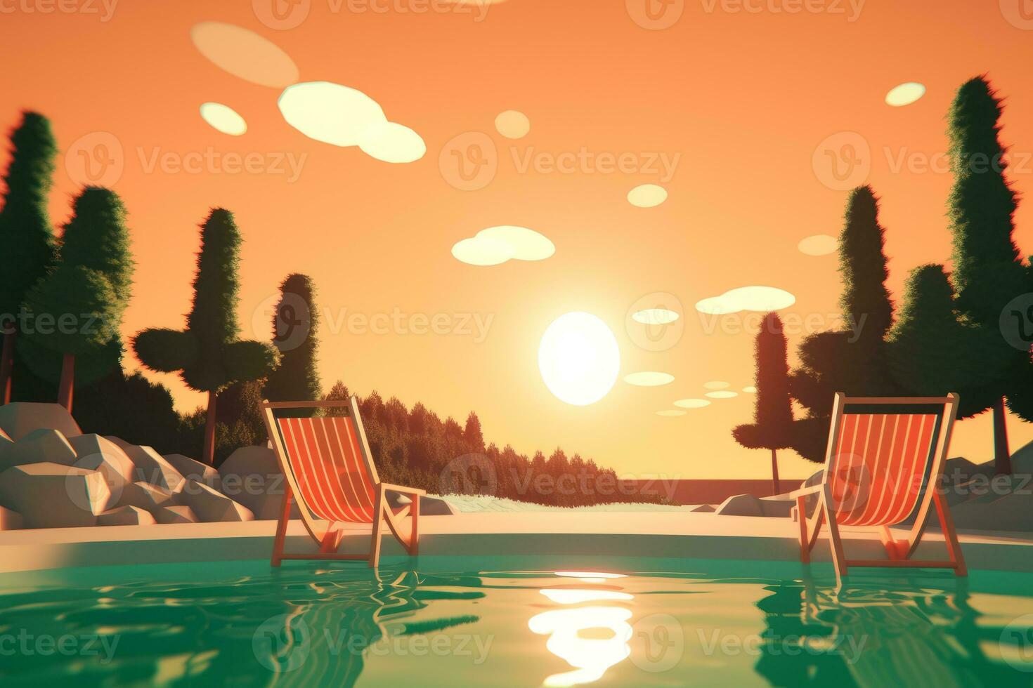 3D Render of a Summer Themed Background Landscape generative AI photo