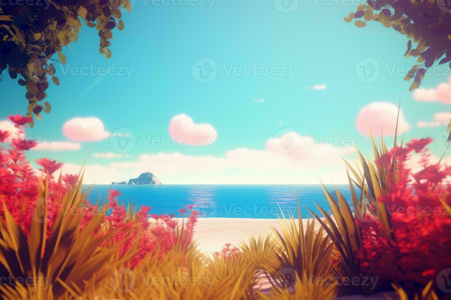 3D Render of a Summer Themed Background Landscape generative AI photo