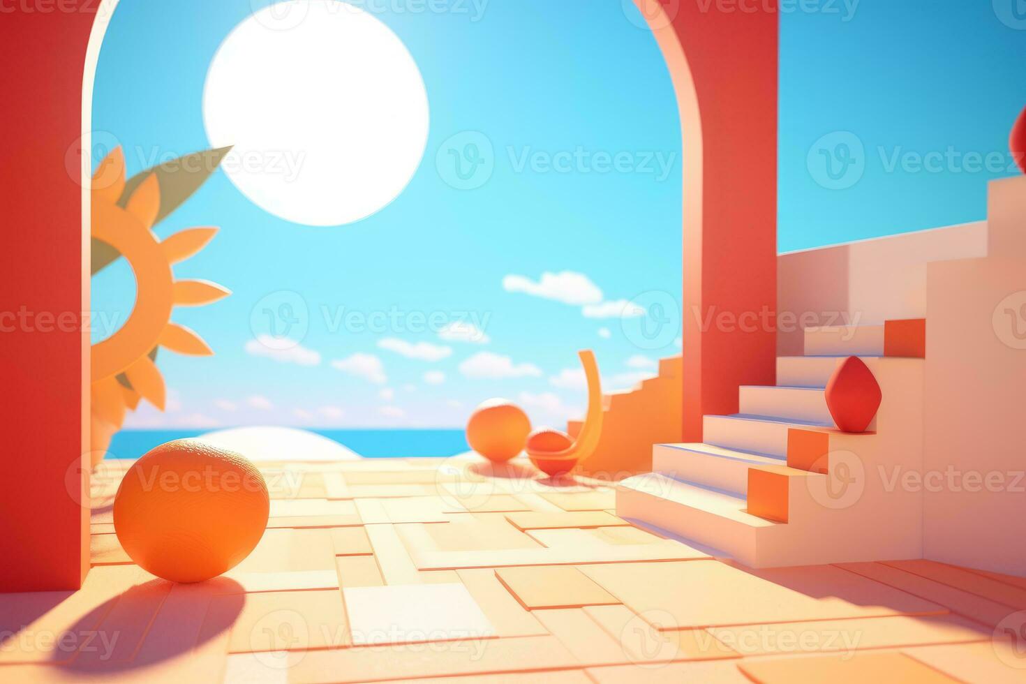 3D Render of a Summer Themed Background Landscape generative AI photo