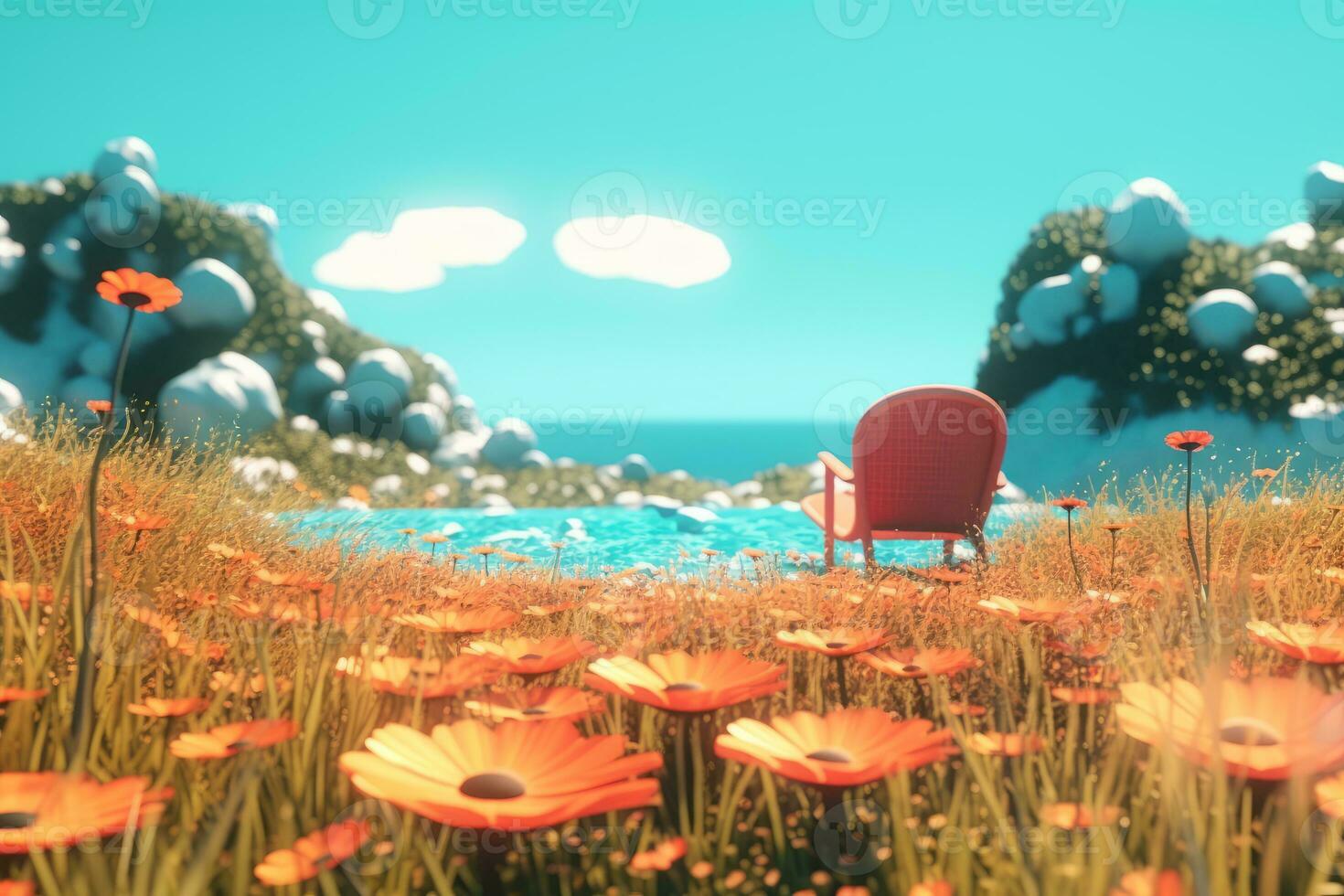 3D Render of a Summer Themed Background Landscape generative AI photo