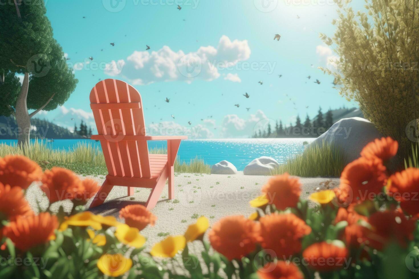 3D Render of a Summer Themed Background Landscape generative AI photo
