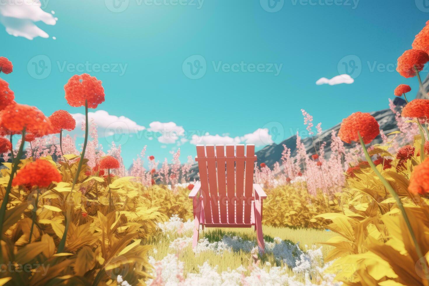 3D Render of a Summer Themed Background Landscape generative AI photo