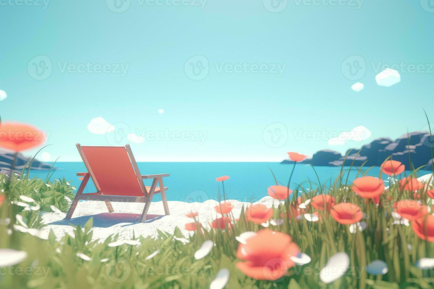 3D Render of a Summer Themed Background Landscape generative AI photo