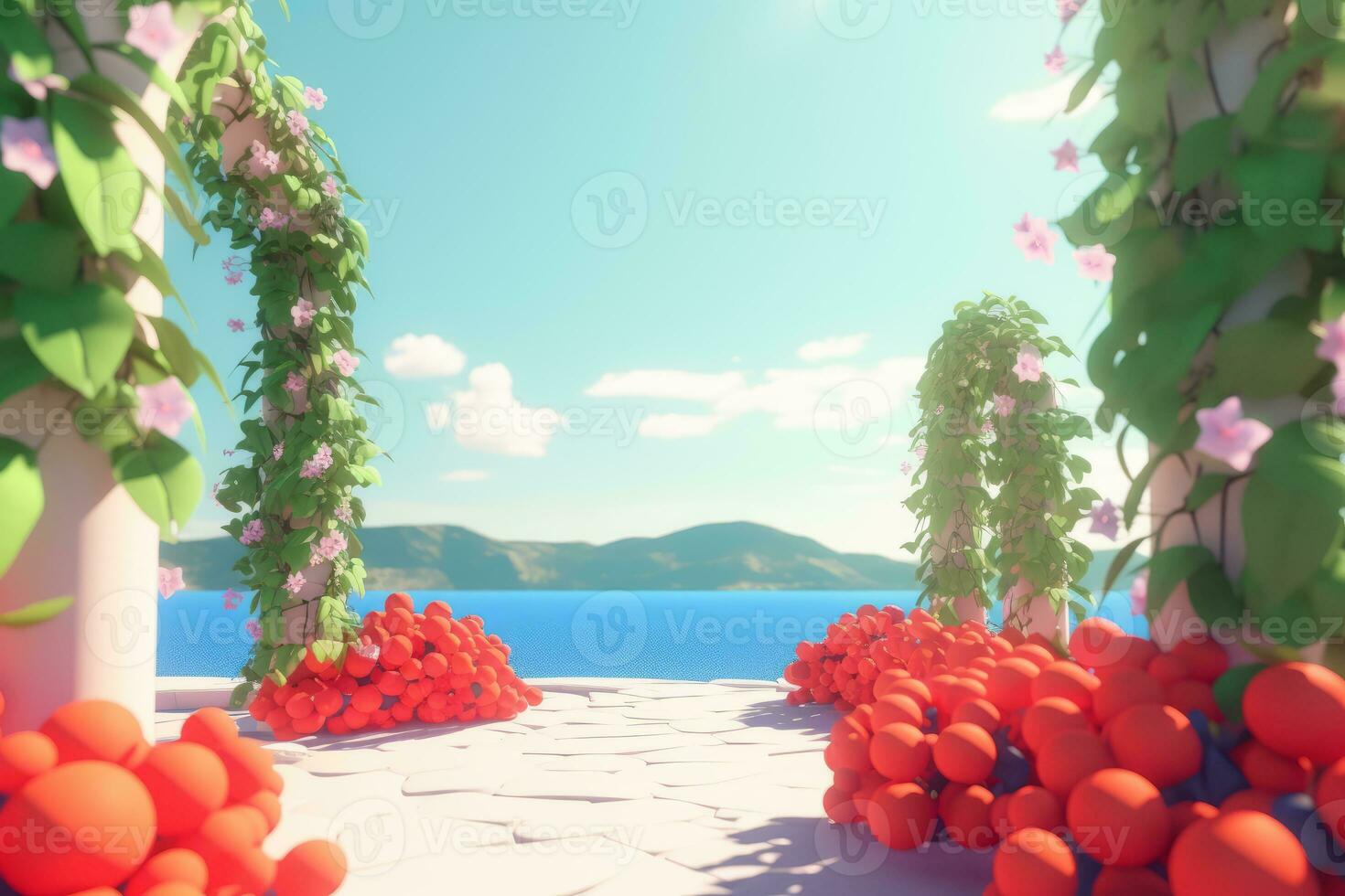 3D Render of a Summer Themed Background Landscape generative AI photo
