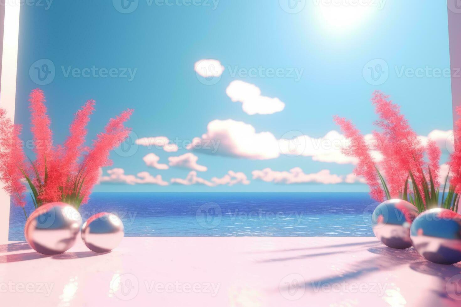 3D Render of a Summer Themed Background Landscape generative AI photo