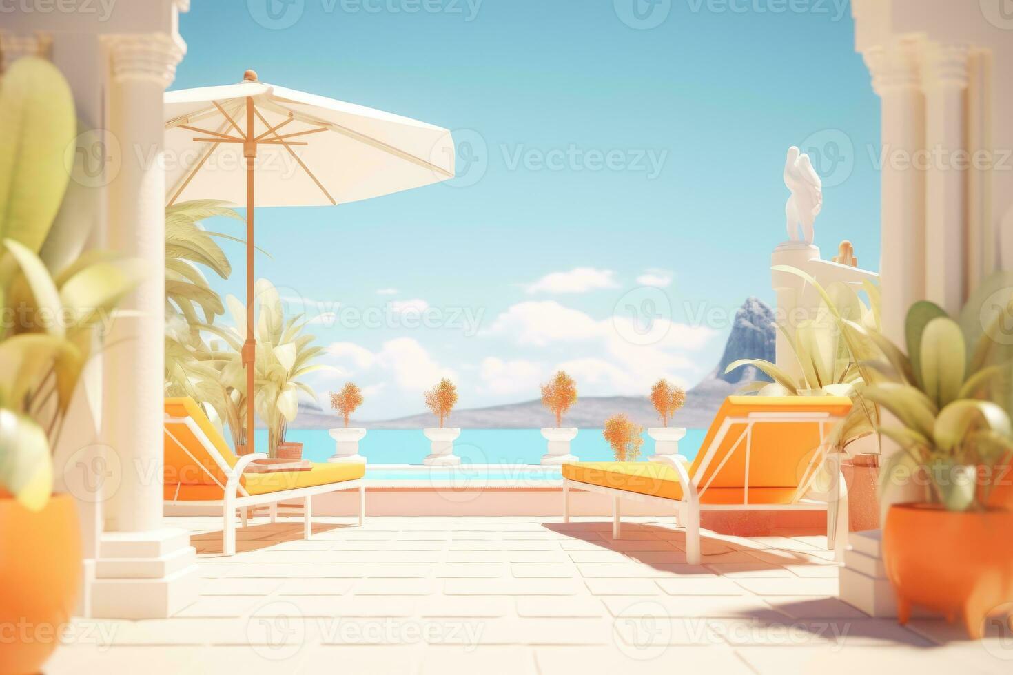 3D Render of a Summer Themed Background Landscape generative AI photo