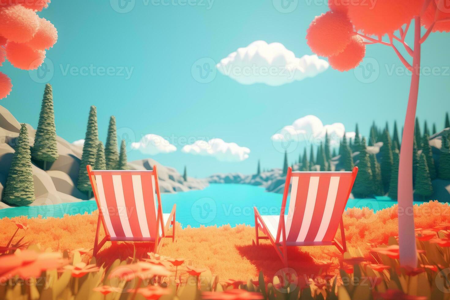 3D Render of a Summer Themed Background Landscape generative AI photo