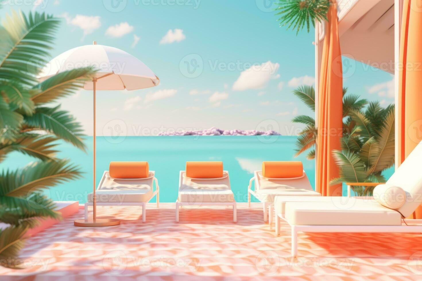 3D Render of a Summer Themed Background Landscape generative AI photo