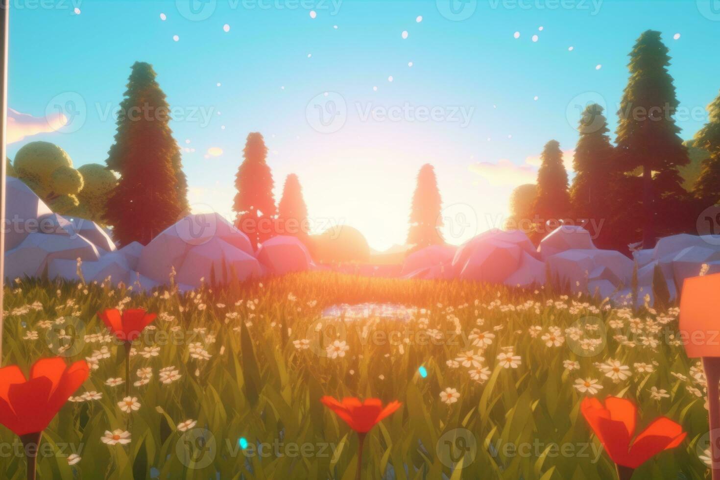 3D Render of a Summer Themed Background Landscape generative AI photo