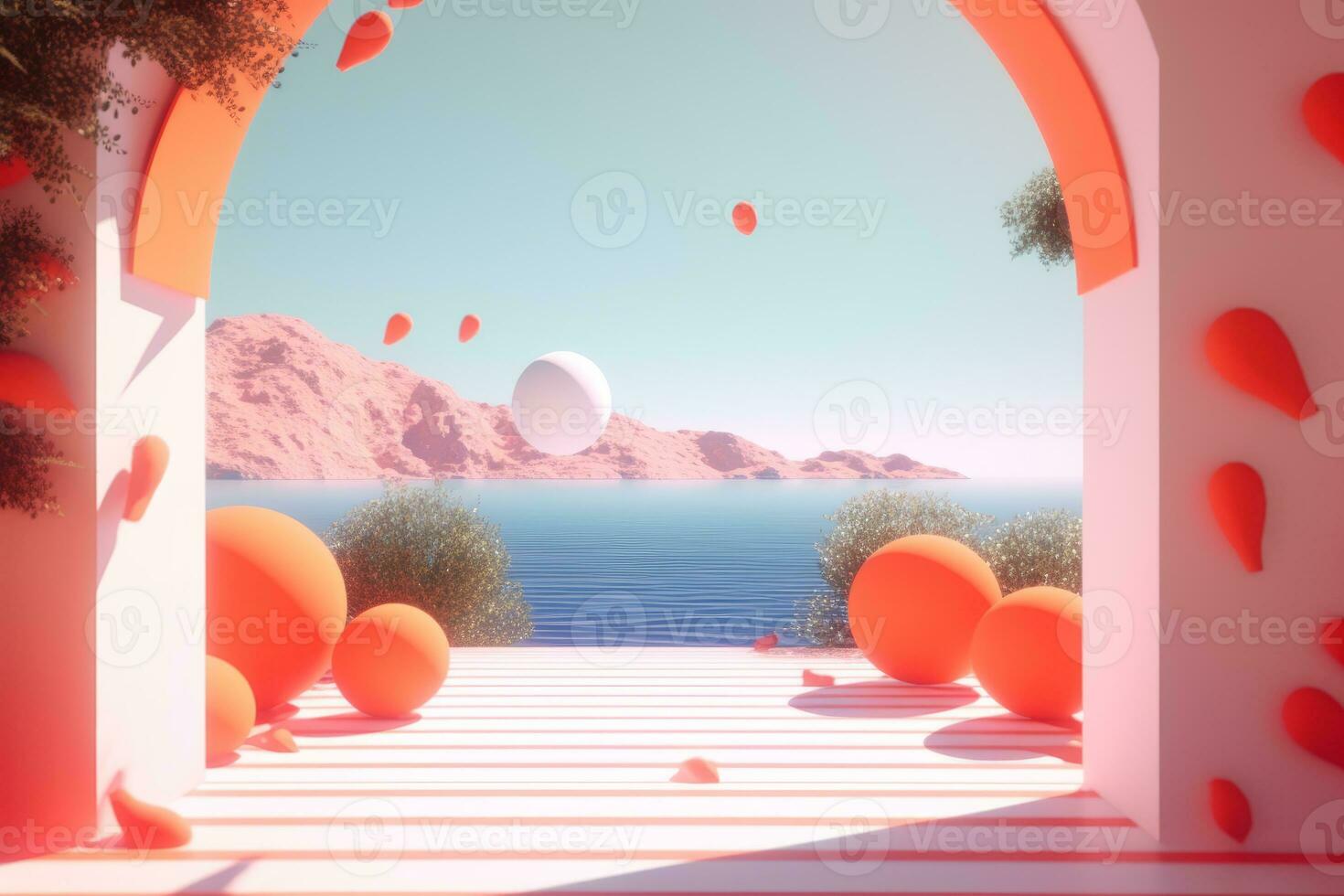 3D Render of a Summer Themed Background Landscape generative AI photo