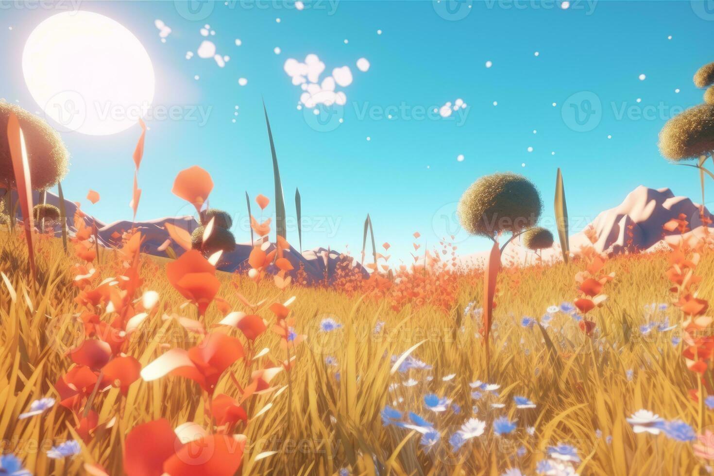 3D Render of a Summer Themed Background Landscape generative AI photo