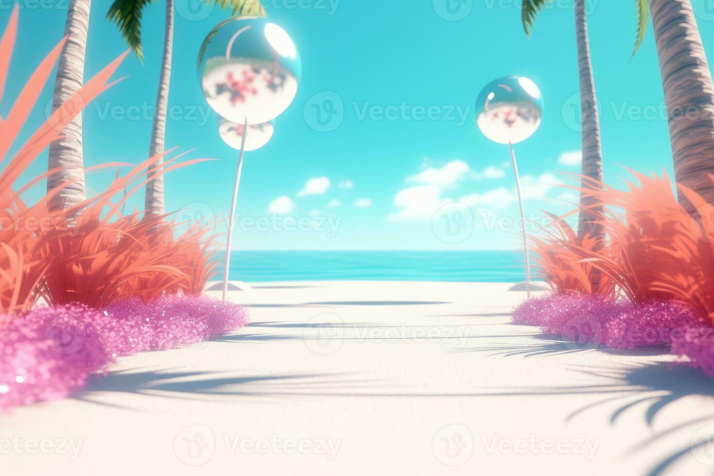3D Render of a Summer Themed Background Landscape generative AI photo