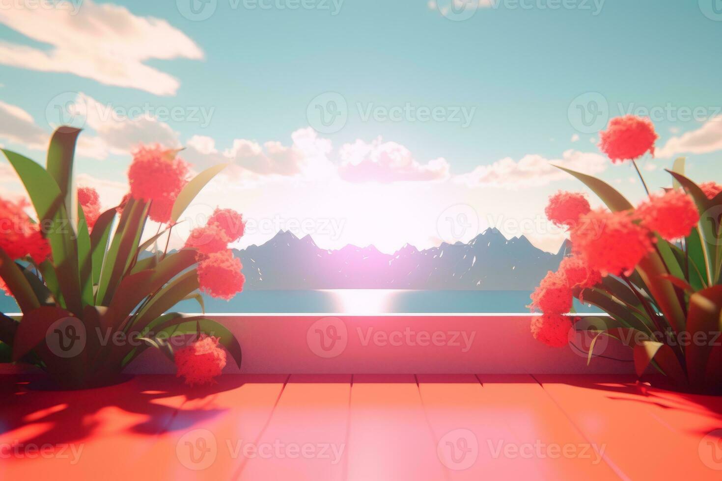 3D Render of a Summer Themed Background Landscape generative AI photo