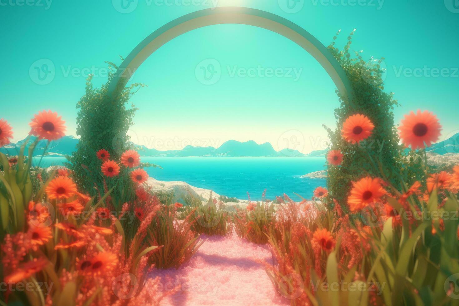 3D Render of a Summer Themed Background Landscape generative AI photo