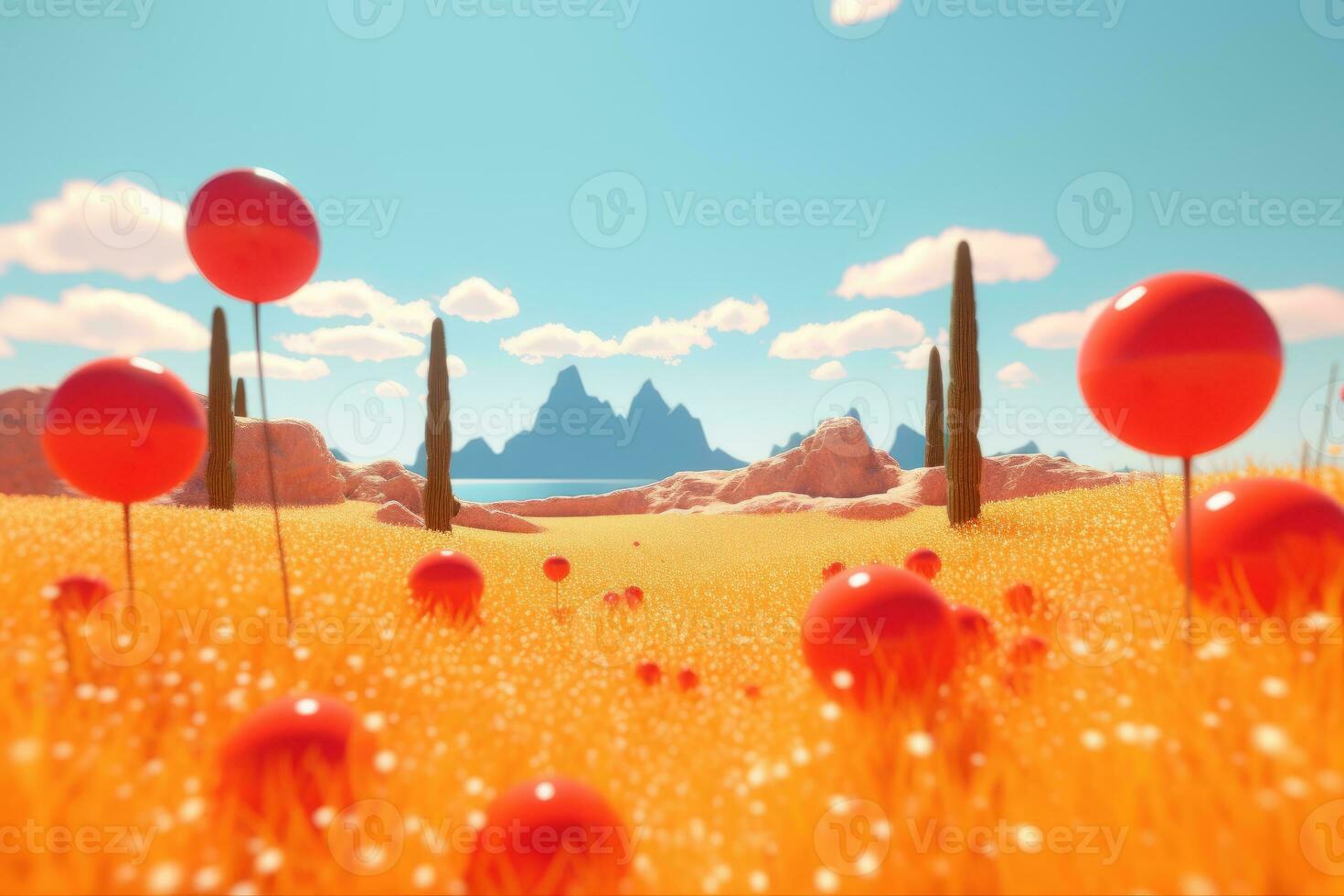 3D Render of a Summer Themed Background Landscape generative AI photo