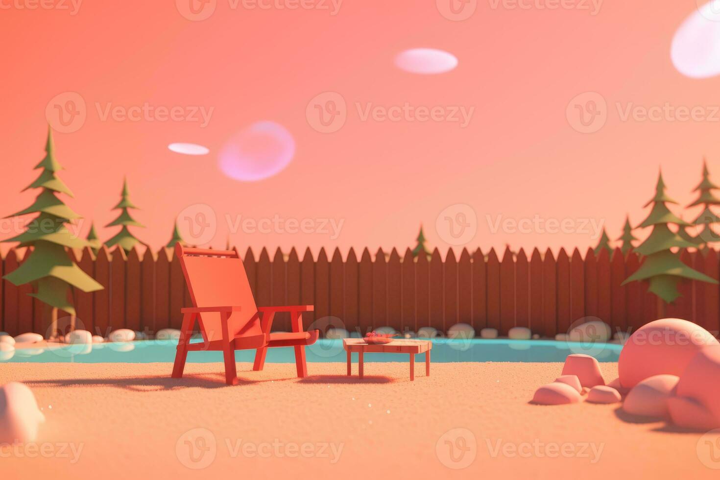 3D Render of a Summer Themed Background Landscape generative AI photo
