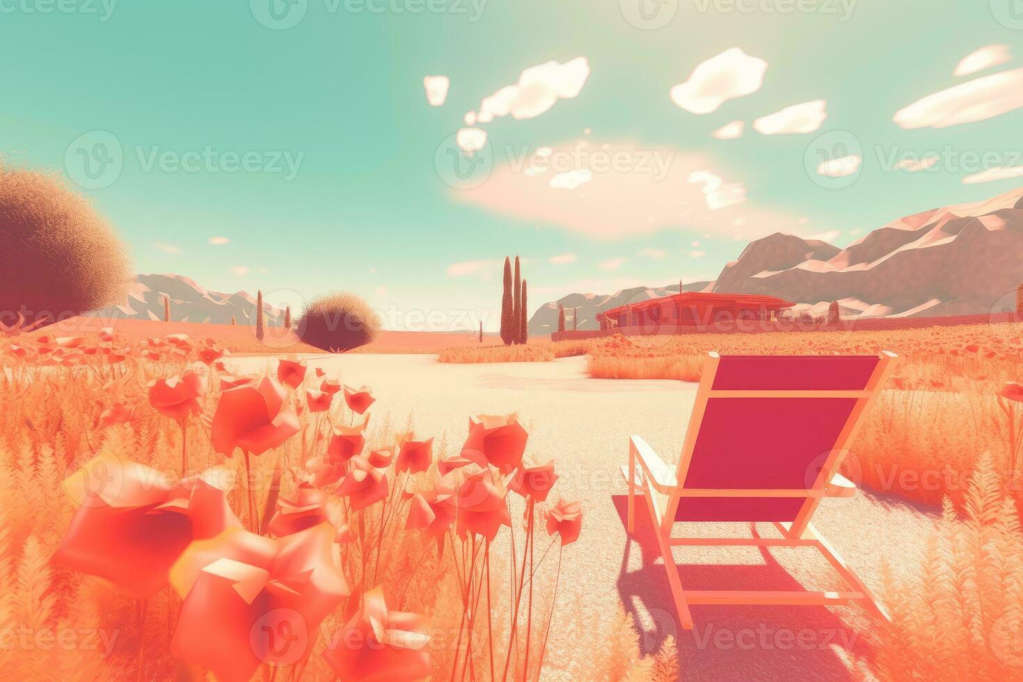 3D Render of a Summer Themed Background Landscape generative AI photo