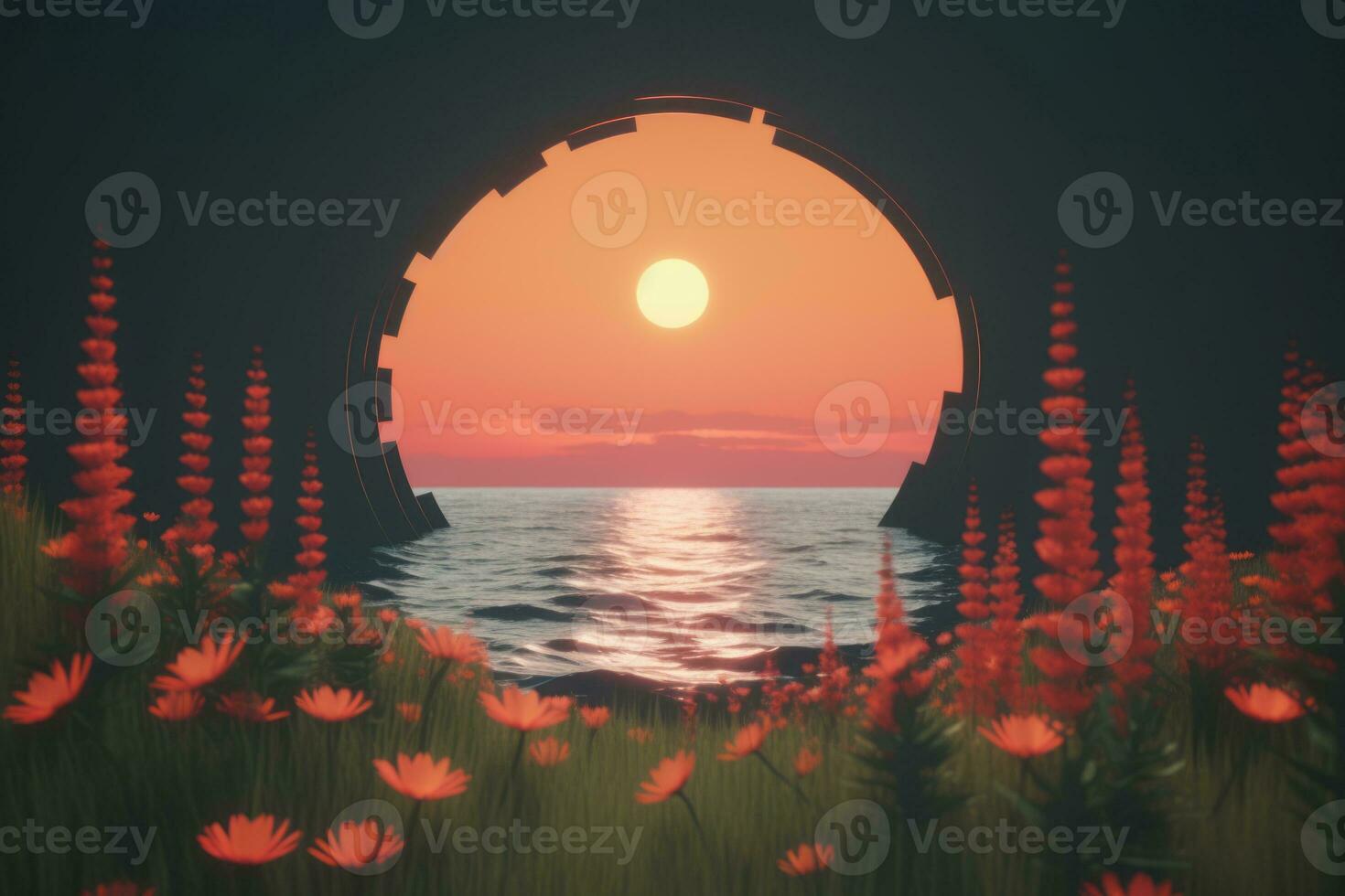 3D Render of a Twilight Summer Landscape Background generative AI photo