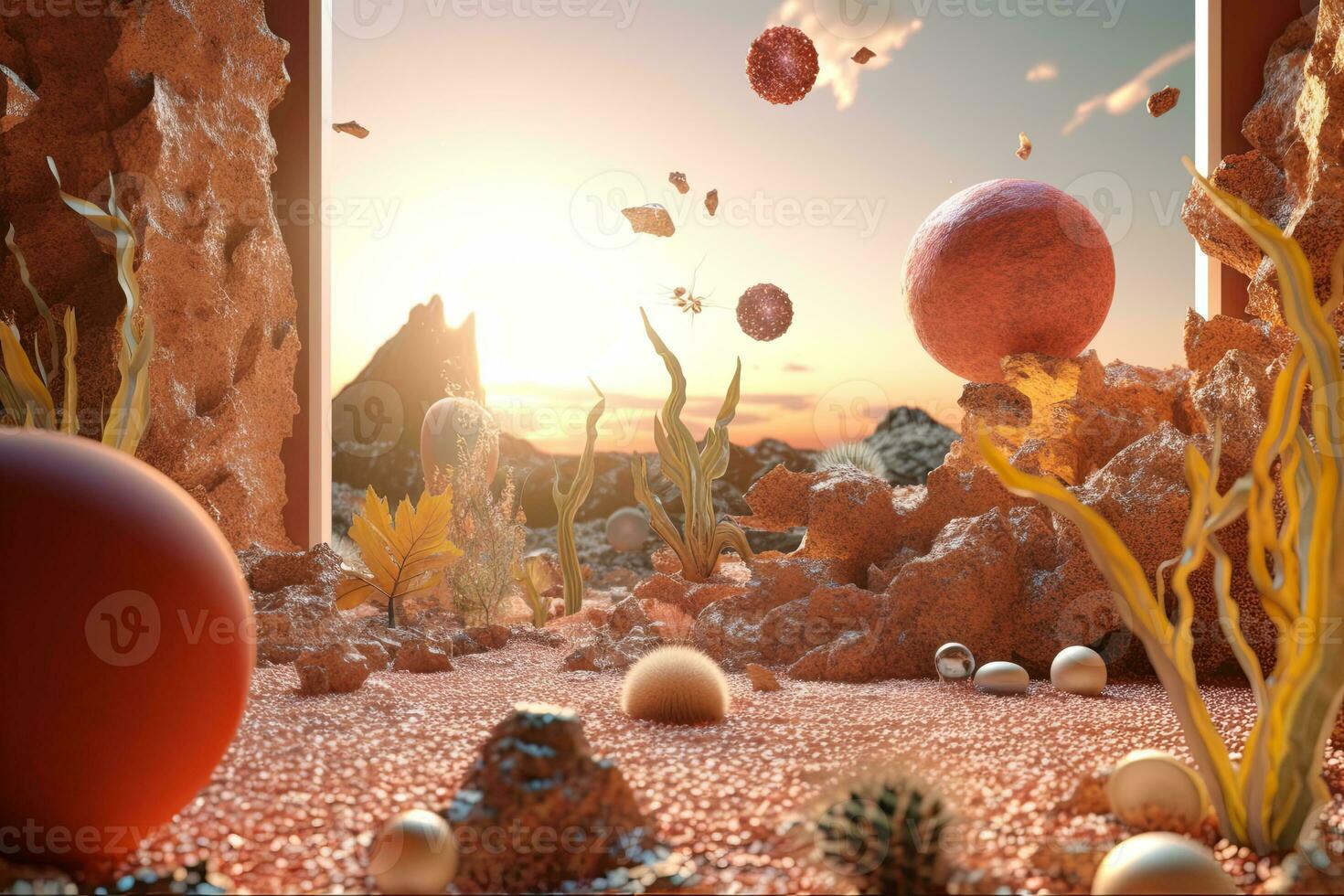 3D Render of a Surreal Mystical Landscape Background generative AI photo