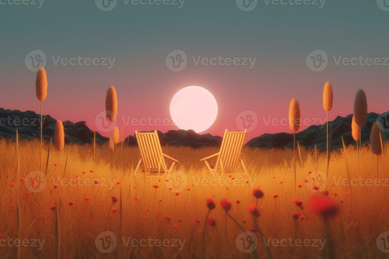 3D Render of a Twilight Summer Landscape Background generative AI photo