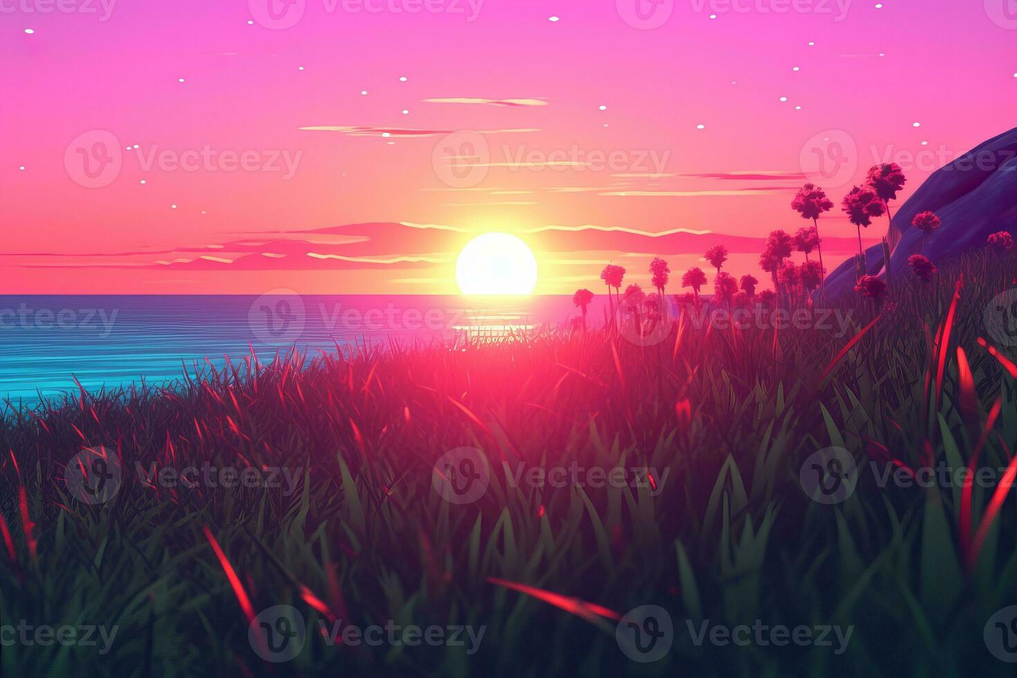 3D Render of a Twilight Summer Landscape Background generative AI photo